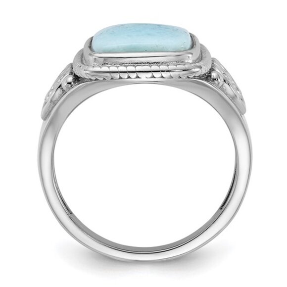 Sterling Silver Rhodium-Plated Oxidized Rectangular Larimar Ring – Filigree Desi - Picture 7 of 7